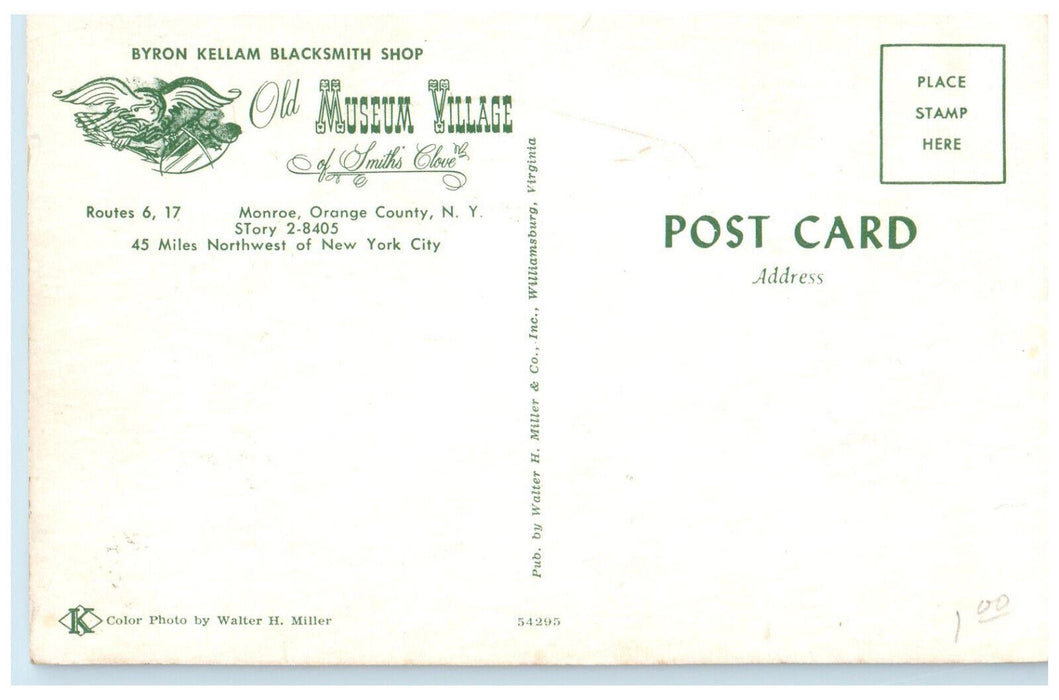 c1960's Byron Kellam Blacksmith Ship Old Museum Village Orange NY Postcard