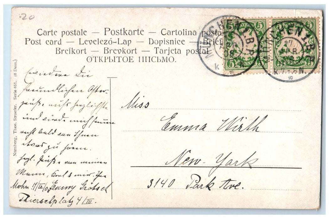 1908 Easter Hatched Eggs Feather Wheat Posted Antique Postcard