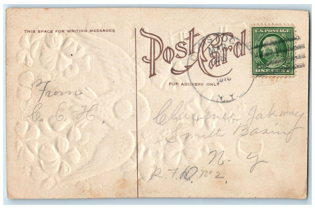 c1910's Easter Gold Cross Dove White Flowers Embossed Posted Antique Postcard