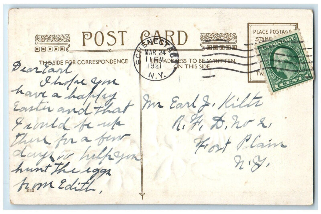 1921 Easter Gold Cross Dove Pink Flowers Embossed Winsch Back Antique Postcard