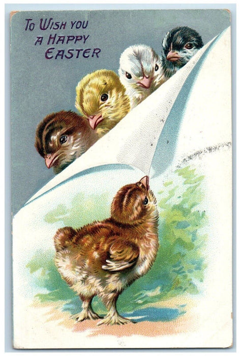 1908 Easter Four Chicks Head Greeb Bay Wisconsin WI, Tuck's Antique Postcard