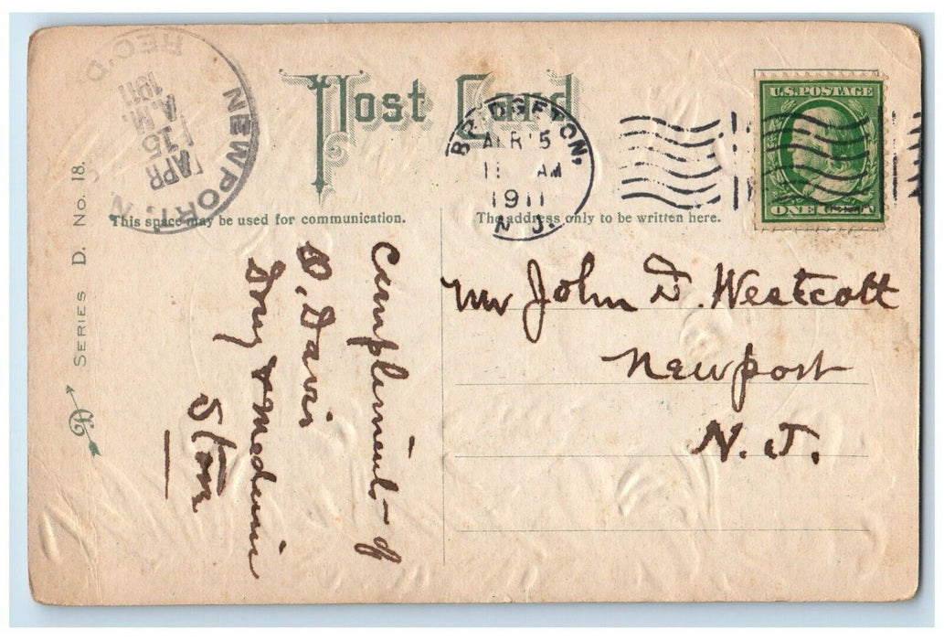 1911 Easter Greetings Holly Angel Lily Flowers Embossed Bridgeton NJ Postcard