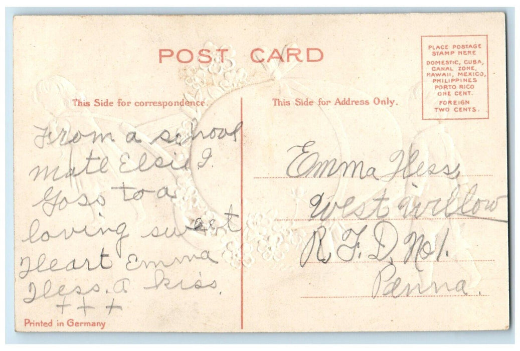 c1910's Easter Girl Pulling Cart Giant Egg Pansies Flowers Embossed Postcard