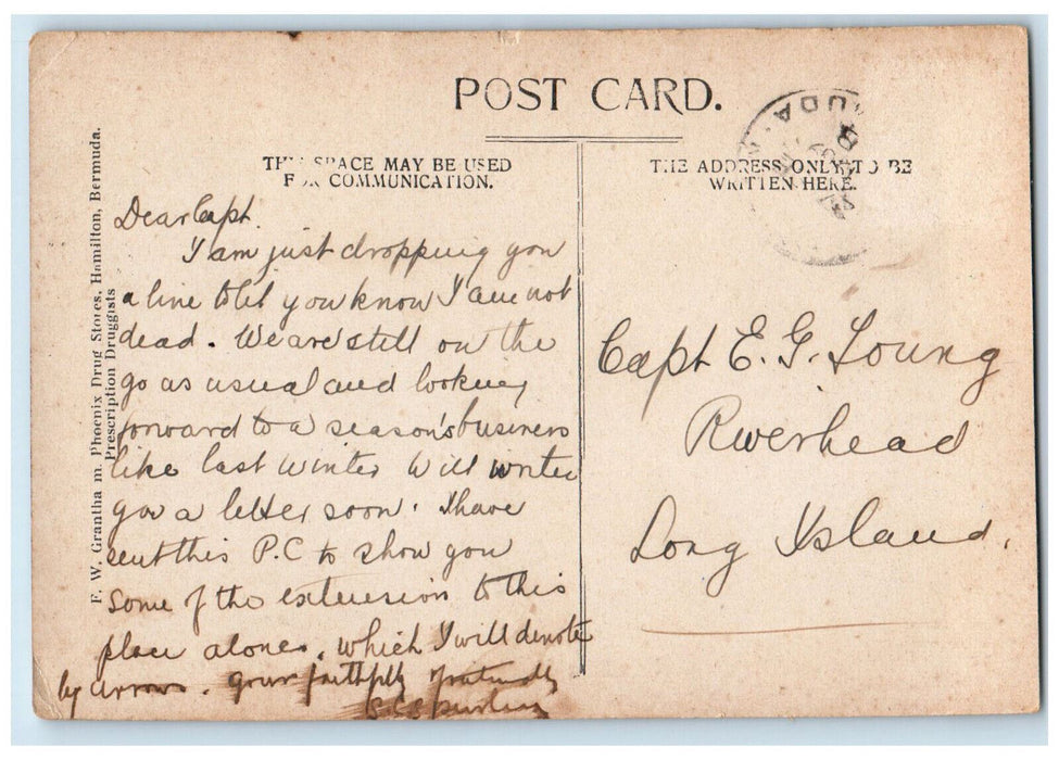 c1910 Hamilton Hotel Bermuda Phoenix Drug Stores Posted Antique Postcard