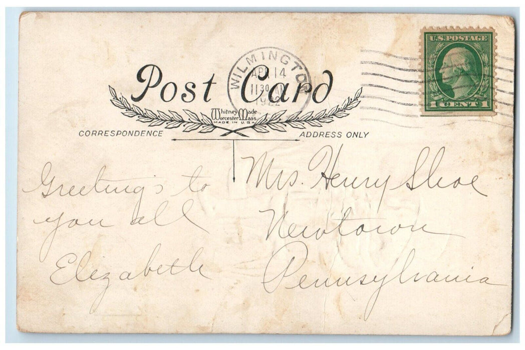 1922 Easter Greetings Little Girl Chicken Hen Eggs Bunny Rabbit Vintage Postcard