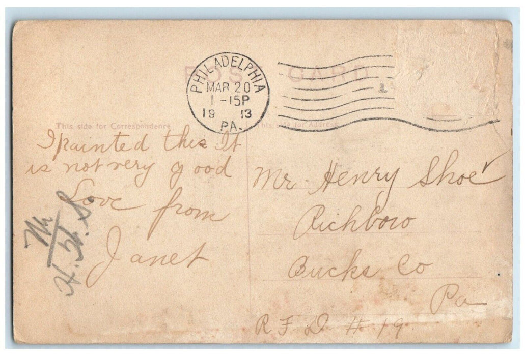 1913 Easter Pretty Girl Flowers Hat Roses Philadelphia PA Antique Postcard