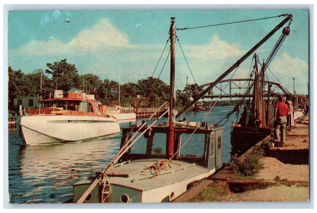 c1960 Historic Long Island Shinnecock Canal Boats Hampton Bay New York Postcard
