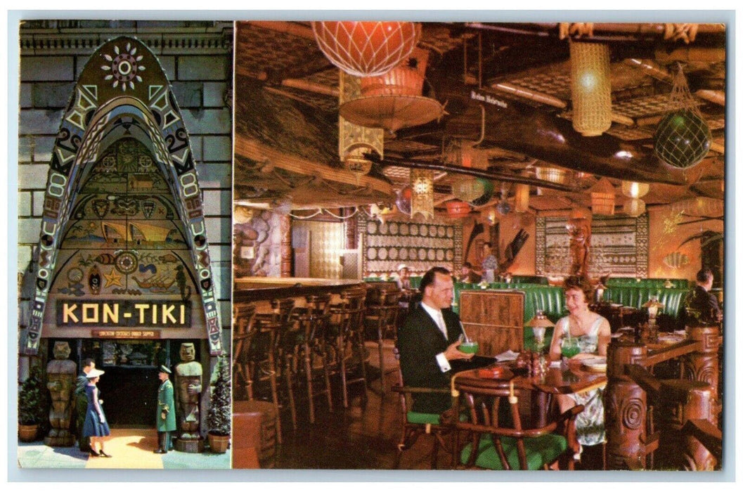 c1960 Kon-Tiki Polynesian Restaurant Exotic Exterior Multiview Canada Postcard