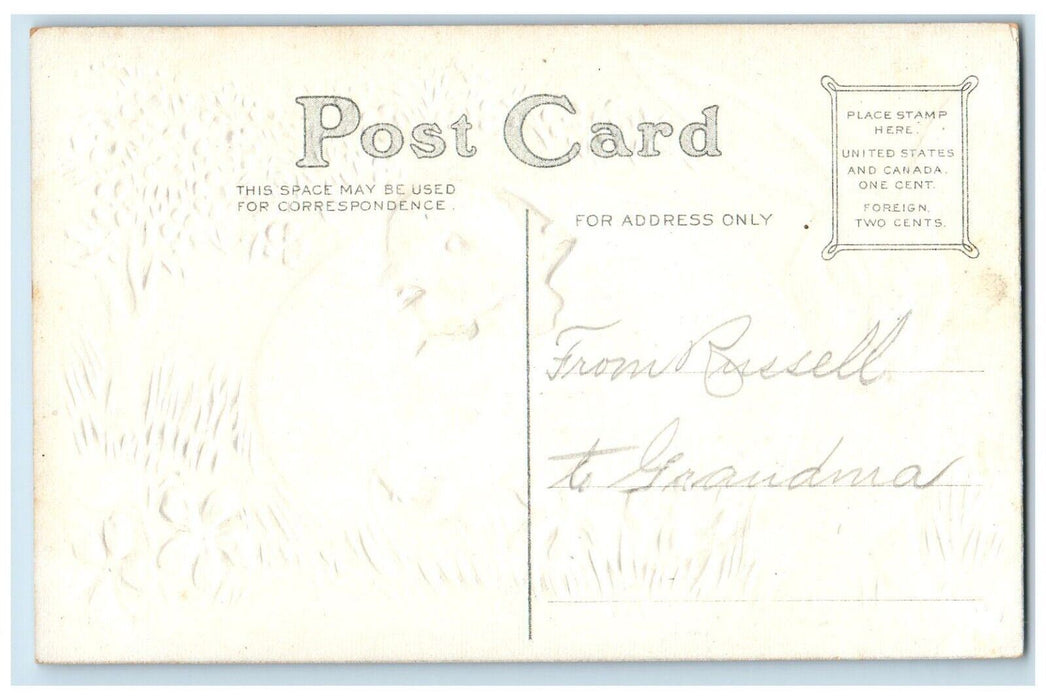 c1910's Easter Hatched Egg Rabbit Pansies Flowers Embossed Antique Postcard