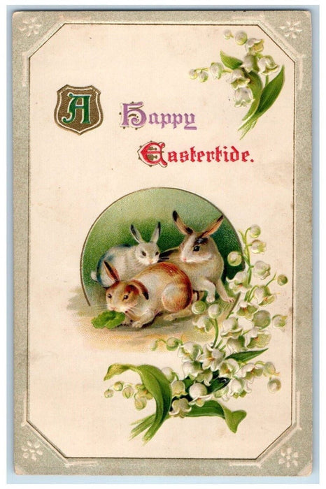 1912 Easter Bunny Rabbit Flowers Winsch Back Embossed Posted Antique Postcard