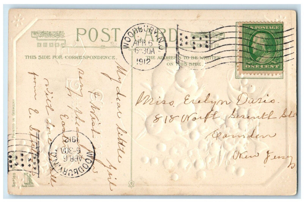 1912 Easter Bunny Rabbit Flowers Winsch Back Embossed Posted Antique Postcard