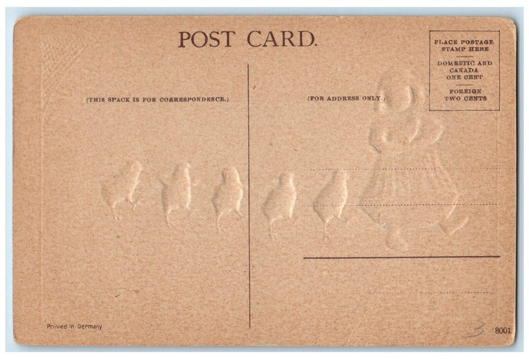 c1910's Easter Offering Girl With Chicks Embossed Unposted Antique Postcard