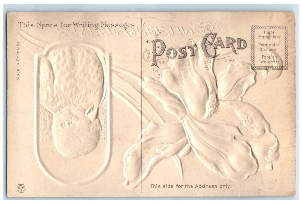 c1910's Easter Greetings Chick Flowers Airbrushed Unposted Antique Postcard