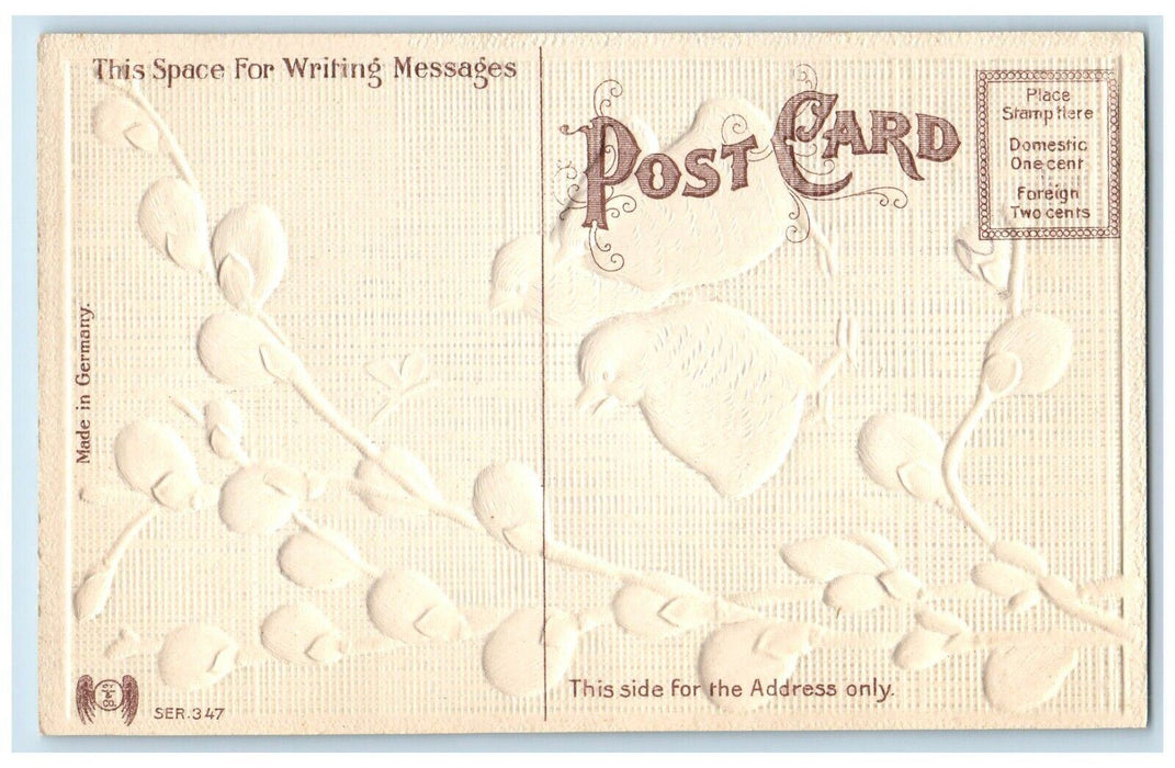 c1910's Easter Greetings Chicks Butterfly Flowers Embossed Antique Postcard