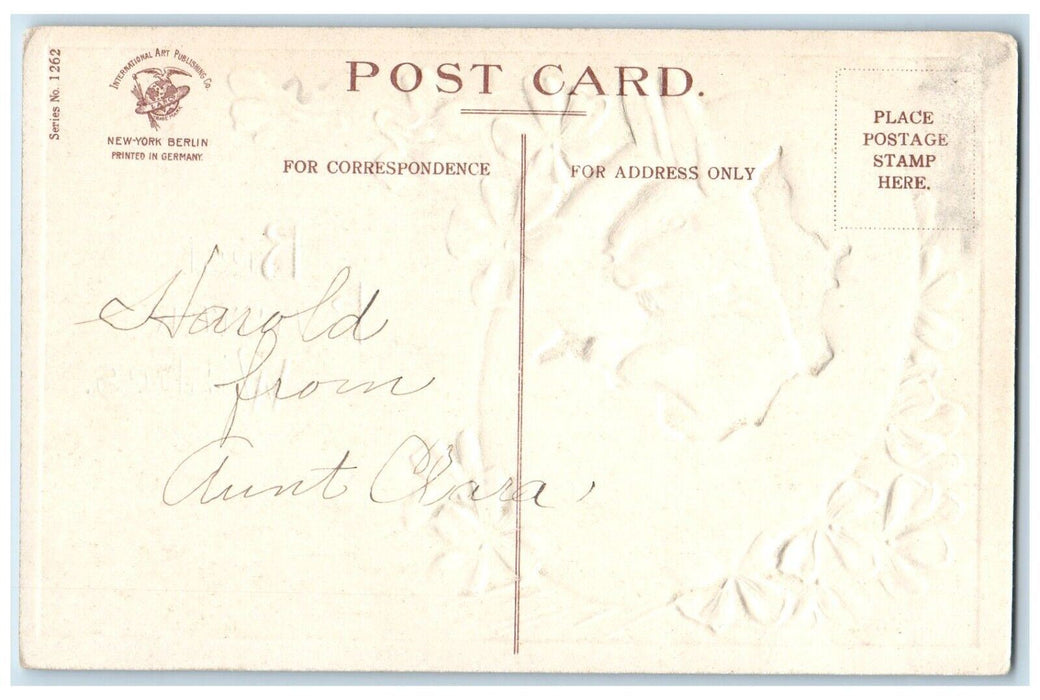 c1910's Easter Hatched Egg Rabbit Pansies Flowers Clapsaddle Embossed Postcard