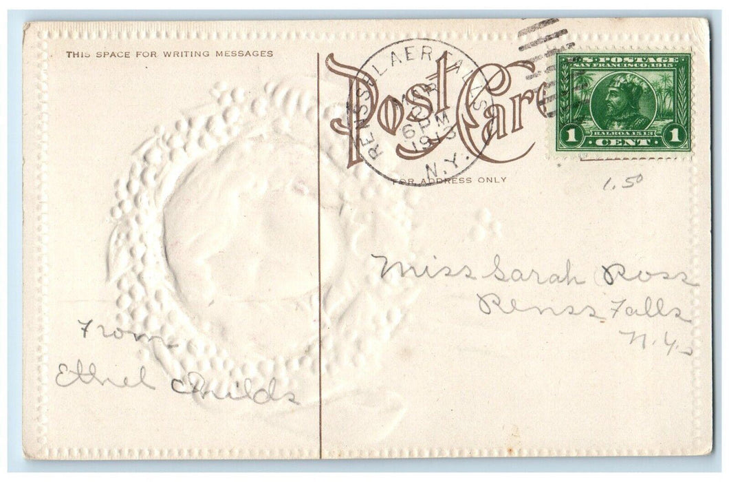 1913 Happy Easter Cute Little Girl Flowers Embossed Posted Antique Postcard