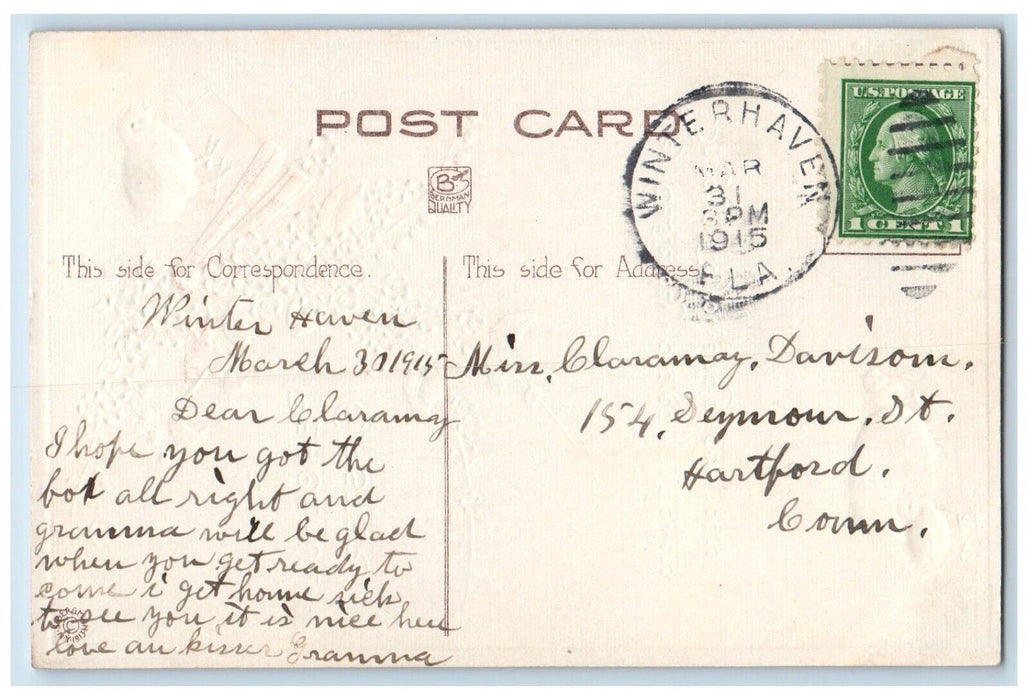 1915 Easter Egg Chicks And Pansies Flowers Winter Haven Florida FL Postcard
