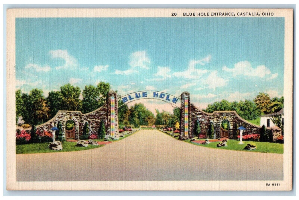 c1940 Blue Hole Entrance Stream Road Park Castalia Ohio Vintage Antique Postcard