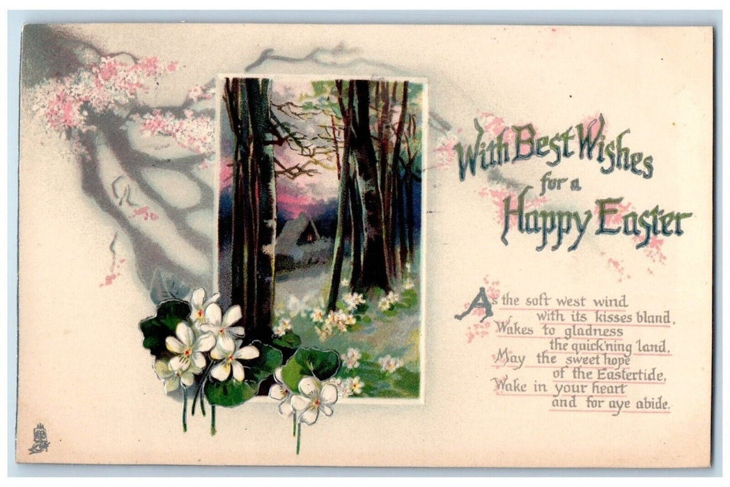 1911 Happy Easter Daisy Flowers Trees Embossed Jersey City NJ Tuck's Postcard