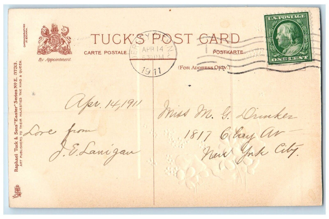 1911 Happy Easter Daisy Flowers Trees Embossed Jersey City NJ Tuck's Postcard