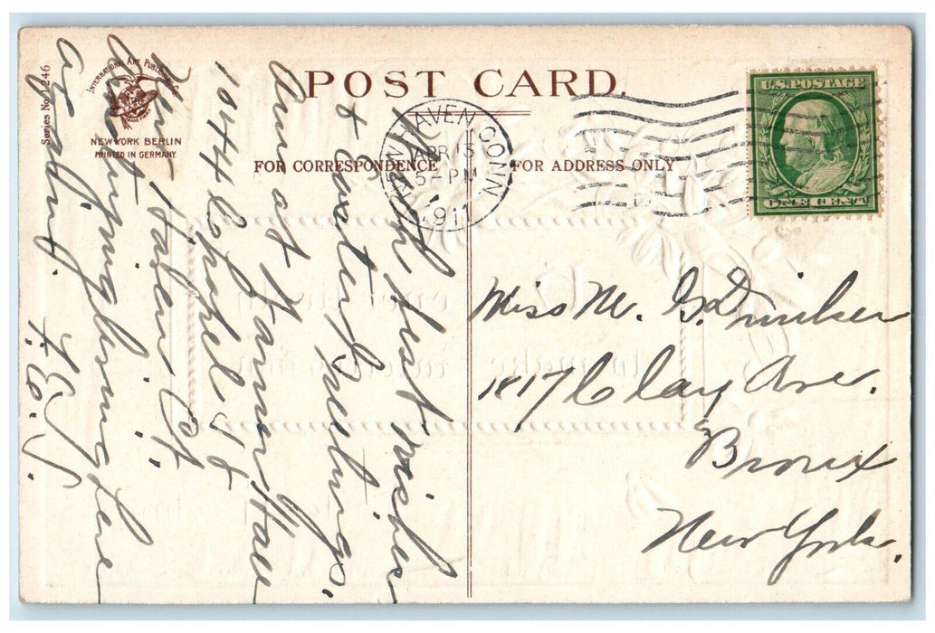 1911 Easter Greeting Daisy Flowers Embossed Clapsaddle New Haven CT Postcard