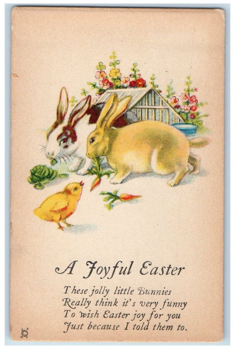 c1910's Easter Bunny Rabbit Chick Carrots Flowers Unposted Antique Postcard
