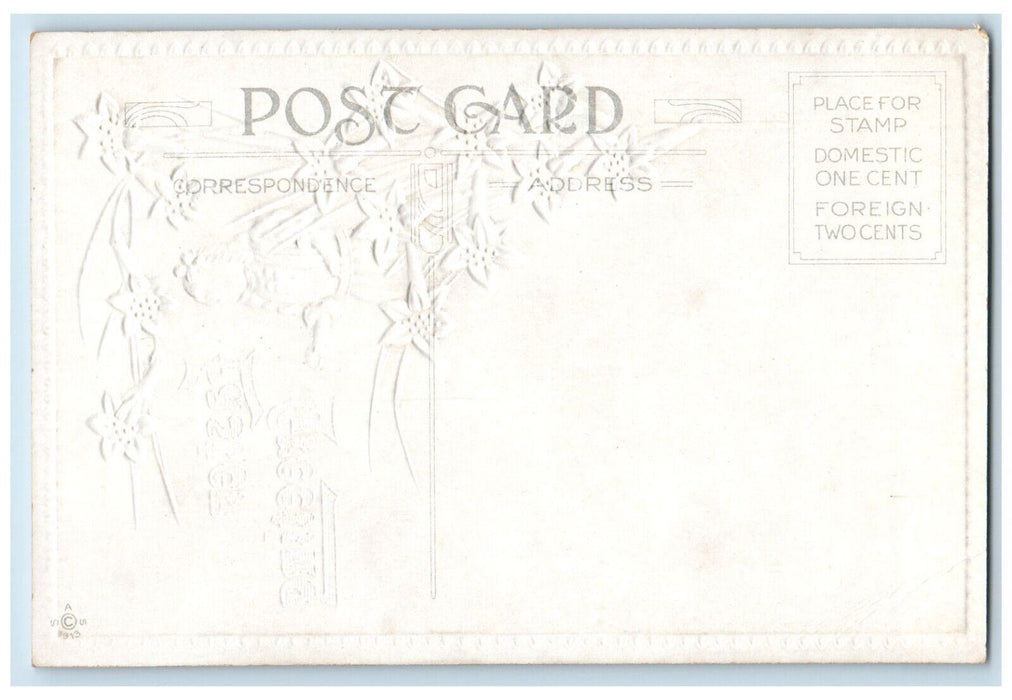 c1910's Easter Greeting Girl Flowers Sunset Embossed Unposted Antique Postcard