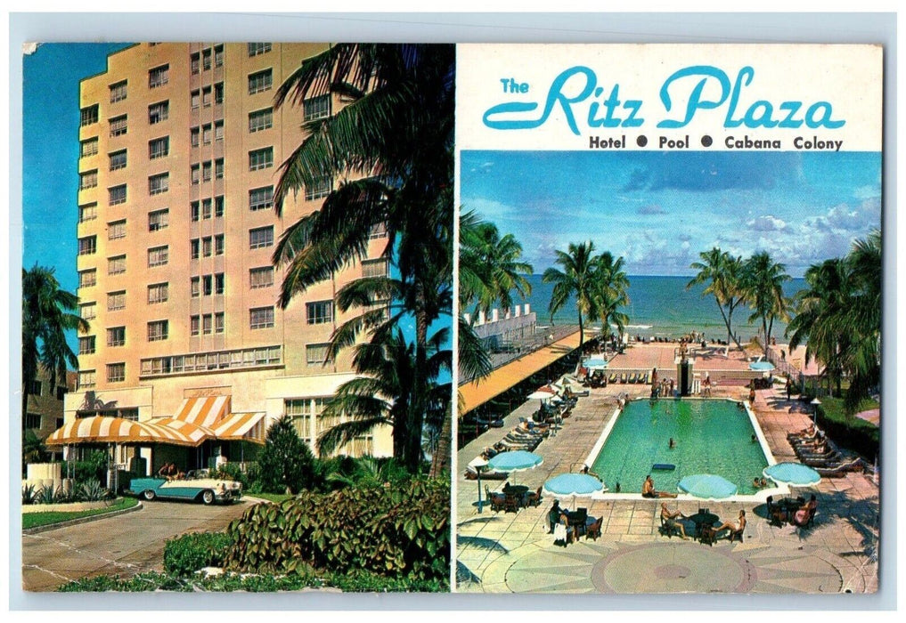 1969 Ritz Plaza Private Beach Cabana Multiview Club Miami Beach Florida Postcard