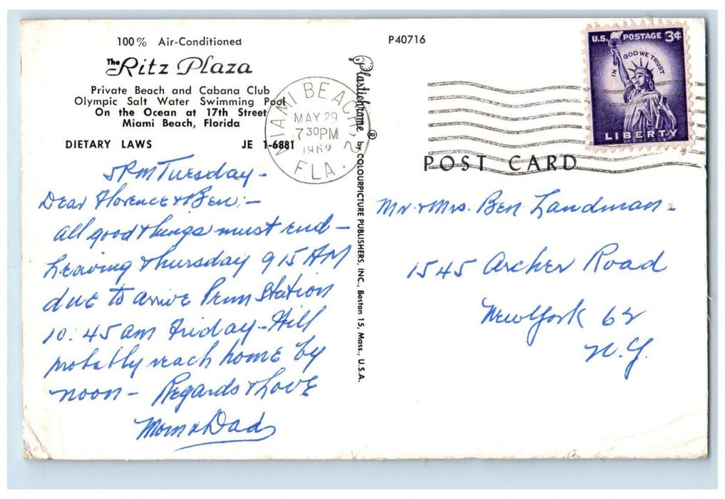1969 Ritz Plaza Private Beach Cabana Multiview Club Miami Beach Florida Postcard