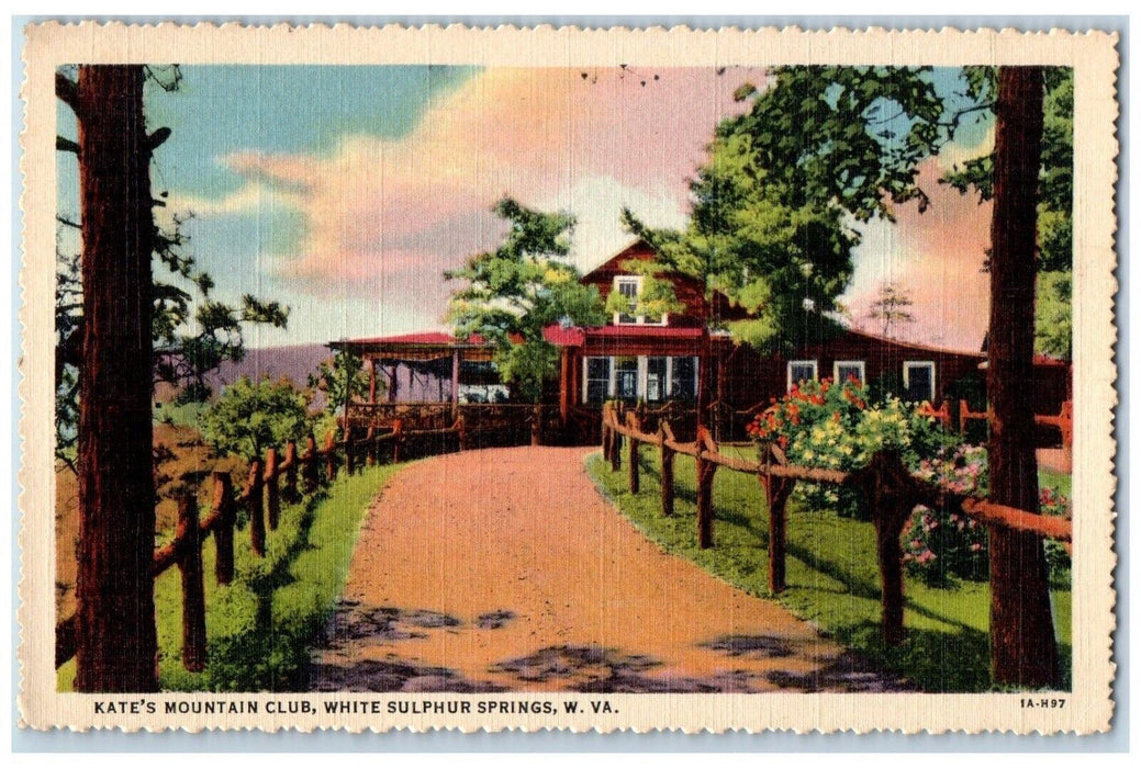 1941 Kate's Mountain Club White Sulphur Springs W Virginia VA Vintage Postcard