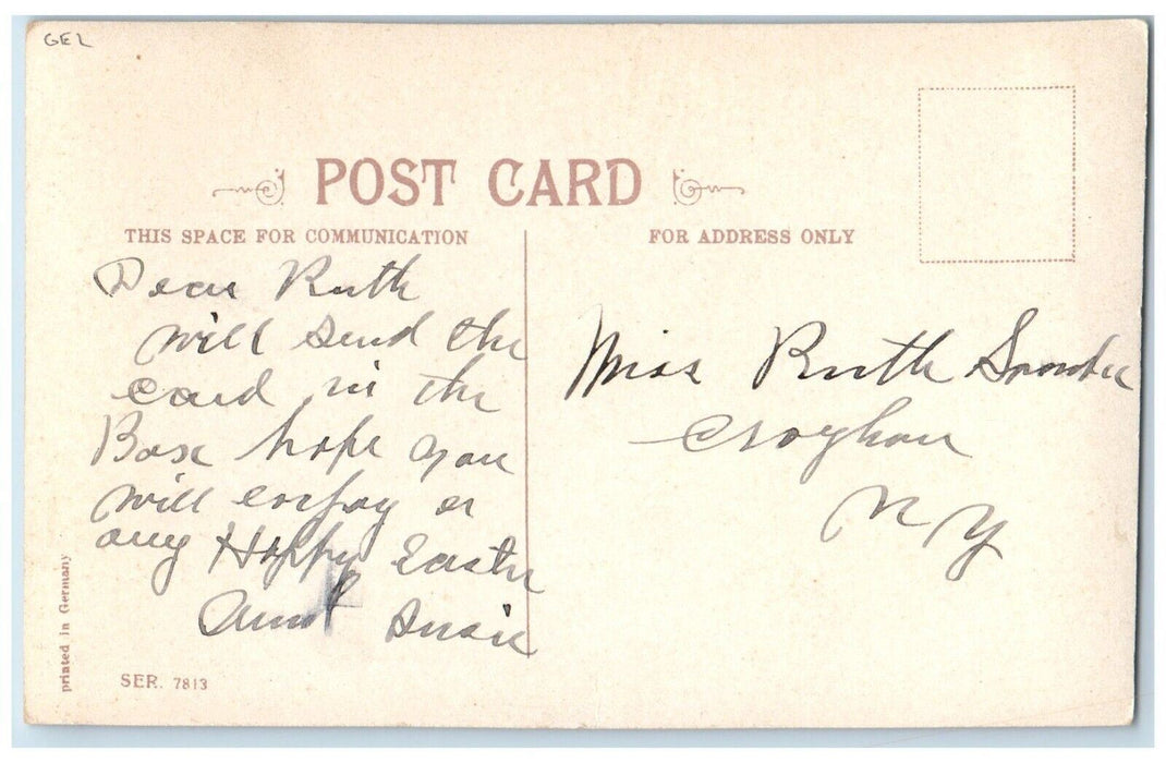c1910's Easter Eggs Chicken Hen Pansies Flowers Gel Posted Antique Postcard