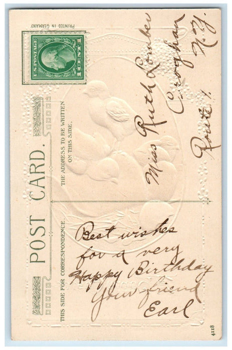 c1910's Easter Hatched Egg Chicks Flowers Winsch Back Embossed Posted Postcard