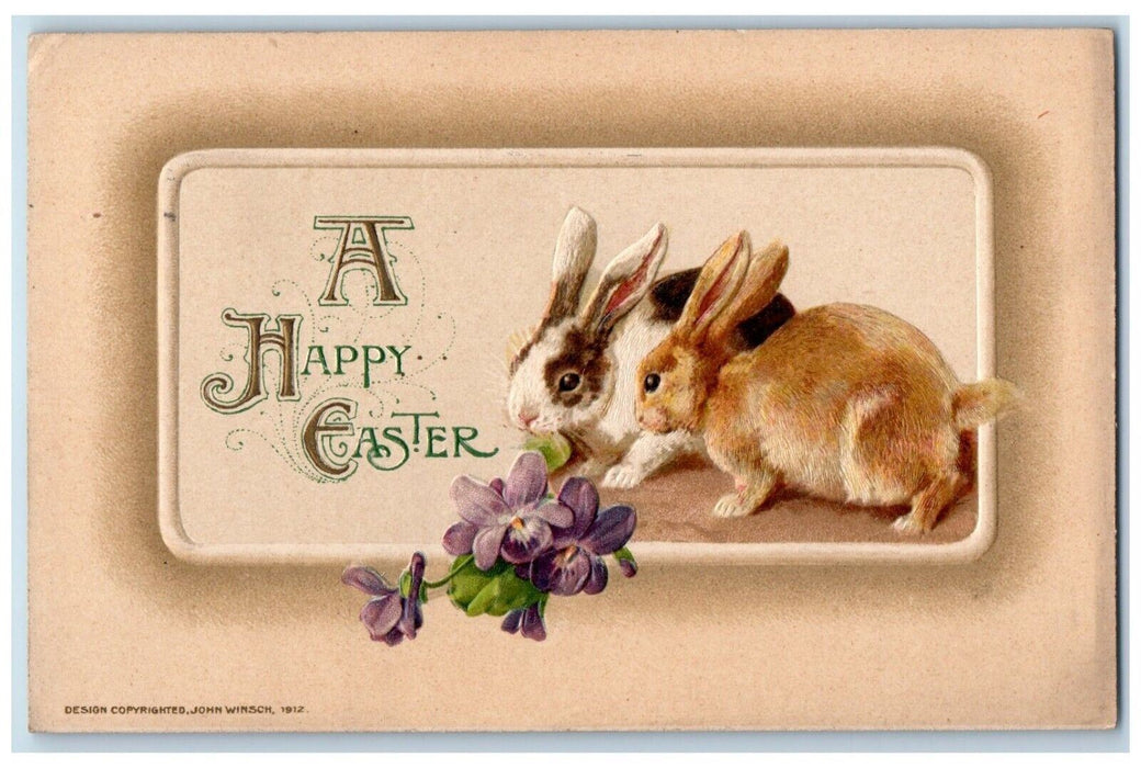 1914 Easter Bunny Rabbit John Winsch Artist Signed Embossed Posted Postcard