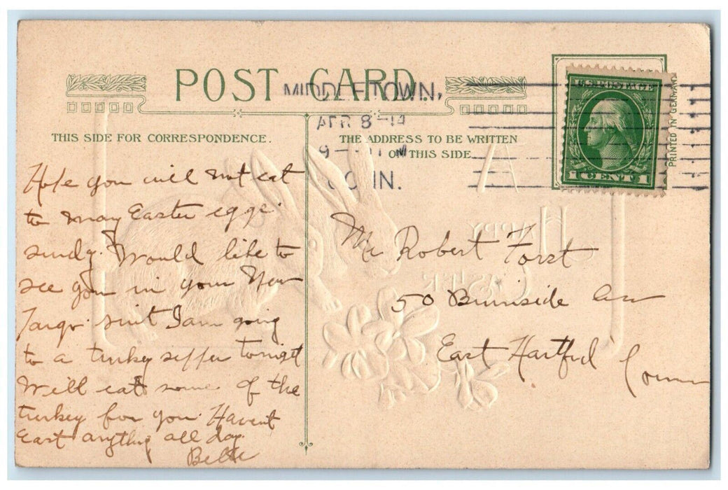 1914 Easter Bunny Rabbit John Winsch Artist Signed Embossed Posted Postcard