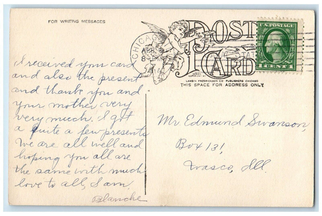 1914 Easter Greetings Cross Lily Flowers Chicago Illinois IL Antique Postcard