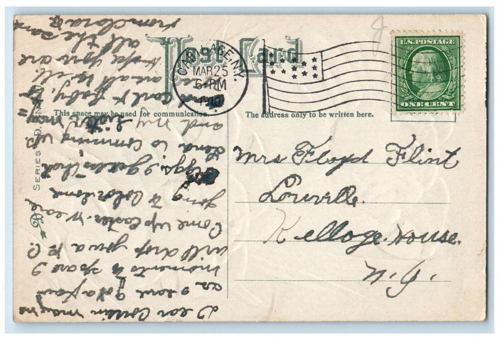 1910 Easter Greetings Lily Flowers Head Embossed Carthage NY Antique Postcard
