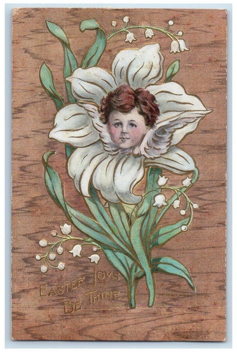 c1910's Easter Lily Flower Angel Head Embossed Posted Antique Postcard