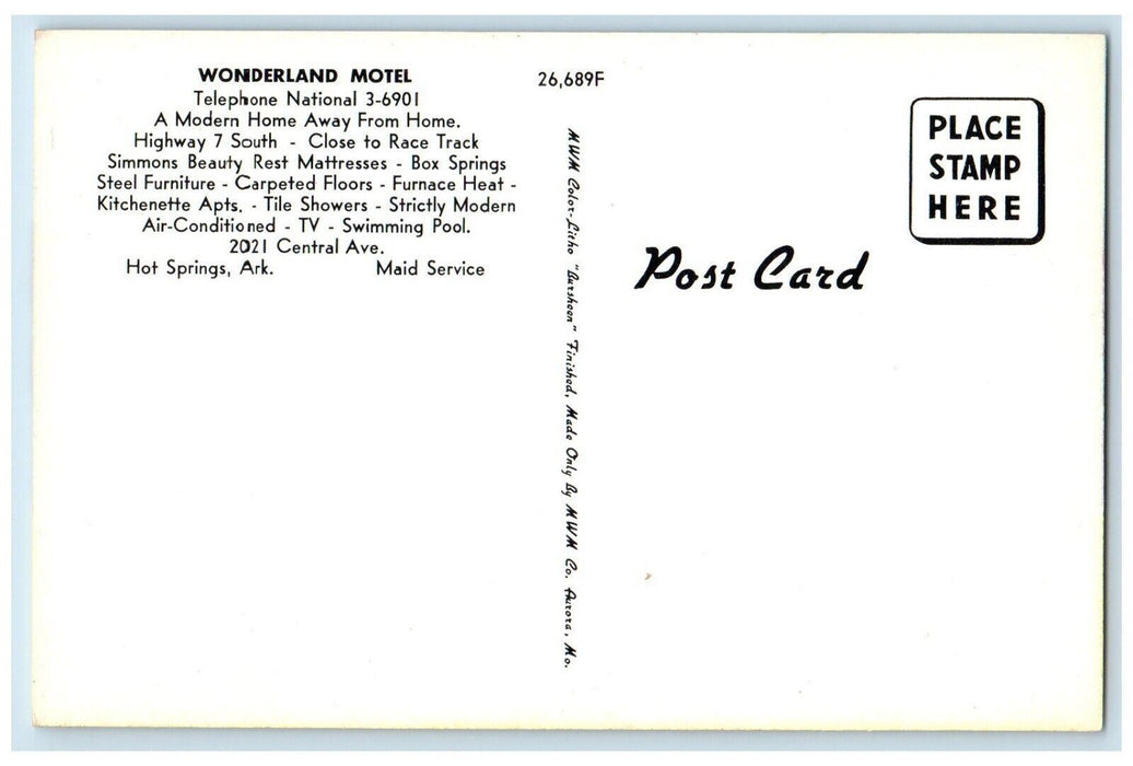 c1940 Wonderland Motel Mgrs Harold Marion Gottlieb Vintage FL Antique Postcard