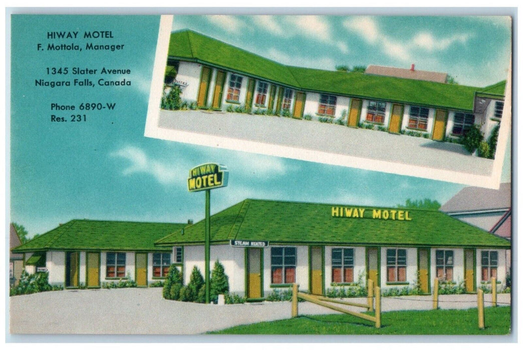 c1940 Hiway Motel Mottola Manager Modern Steam Heated Unit Room Vintage Postcard