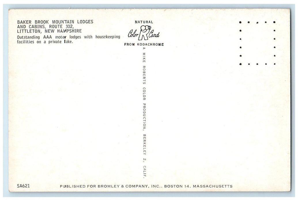 c1960 Baker Brook Mountain Lodges Cabins Route Littletown New Hampshire Postcard