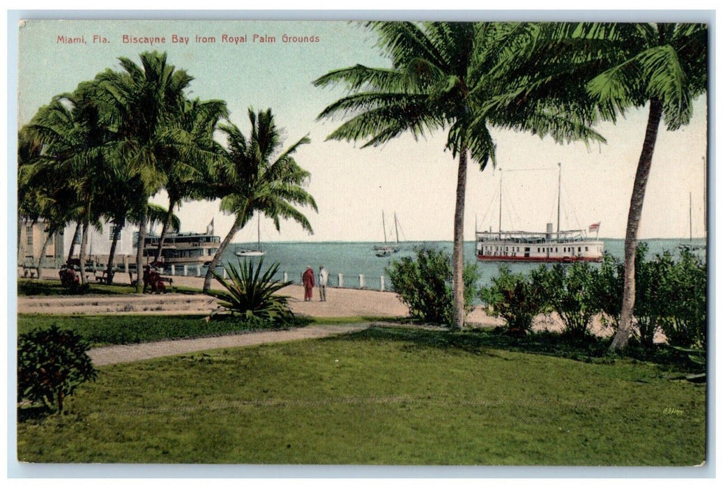 c1910 Biscayne Bay Royal Palm Grounds Steamer Benches Miami Florida FL Postcard