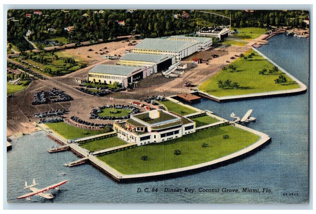 c1940 Birds Eye Aerial View Dinner Key Coconut Grove Miami Florida FL Postcard