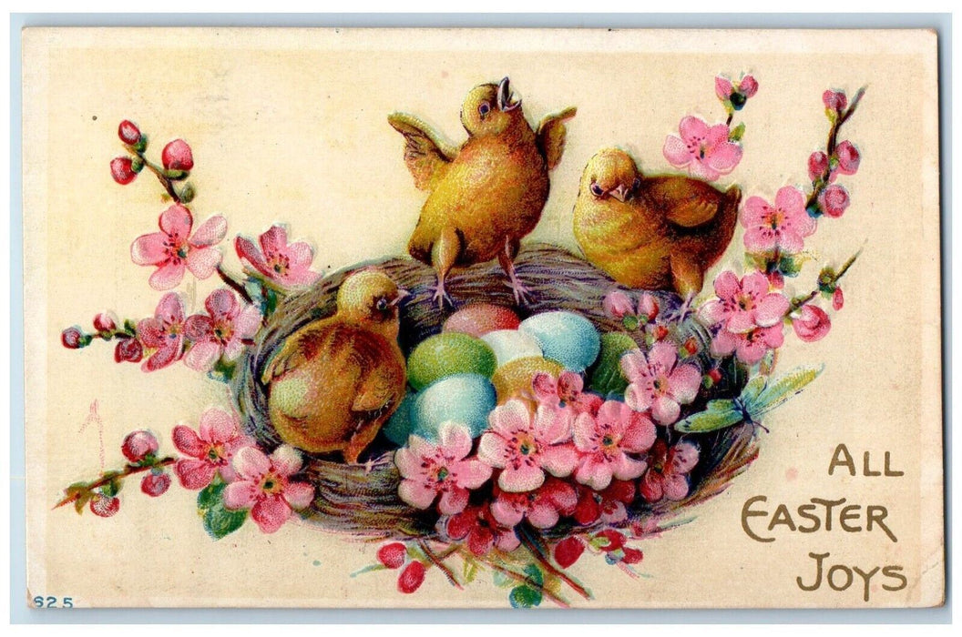 1911 Easter Chicks Egg Nest Pansies Flowers Embossed Fishersville VA Postcard