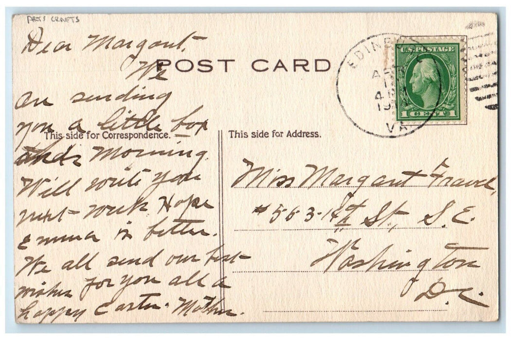 1914 Easter Greetings Arts Craft Lily Flowers Edinburg VA Antique Postcard