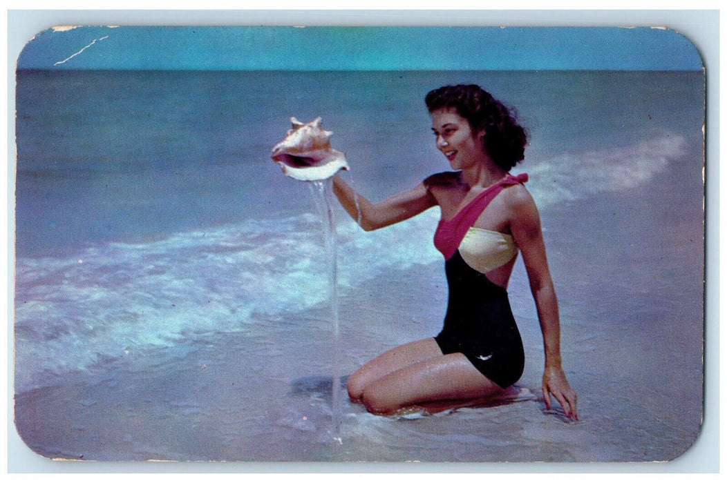 1952 Sea Nymph and Sea Shell Atlantic City New Jersey NJ Posted Postcard