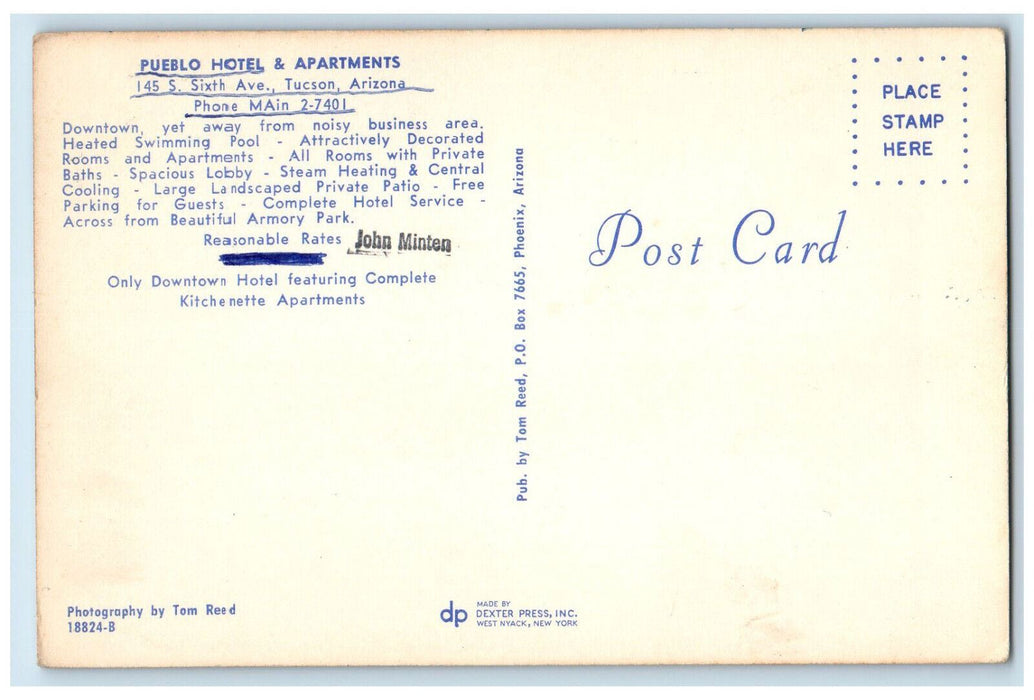 c1950's Pueblo Hotel & Apartments Tucson Arizona AZ Multiview Vintage Postcard