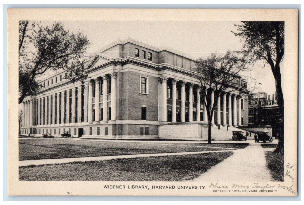 1915 Widener Library Harvard University Cambridge Massachusetts MA Postcard