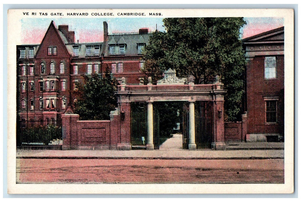 c1930's Ve Ri Tas Gate Harvard College Cambridge Massachusetts MA Postcard