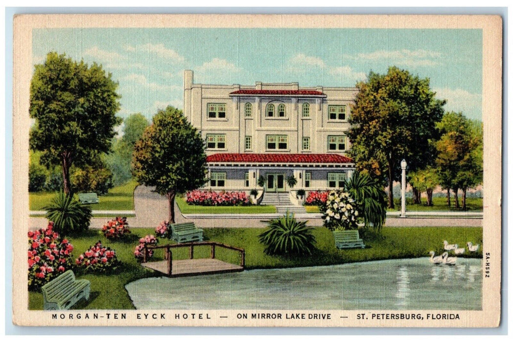c1940 Morgan Ten Eyck Hotel Mirror Lake Drive St Petersburg Florida FL Postcard