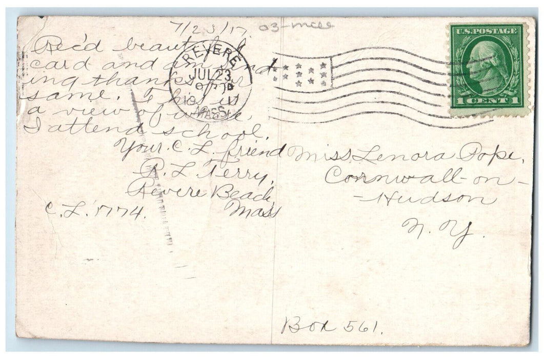 1917 Angel Statue Reception Room Burdett College Massachusetts MA Postcard